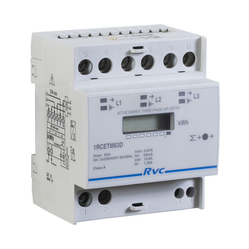 REVALCO. 1RCETM63DN CONTADOR ENERGIA ACTIVA (KWH) DIGITAL T+N 400VAC 4 MOD DIN 6+1  63A DIREC NUEVO