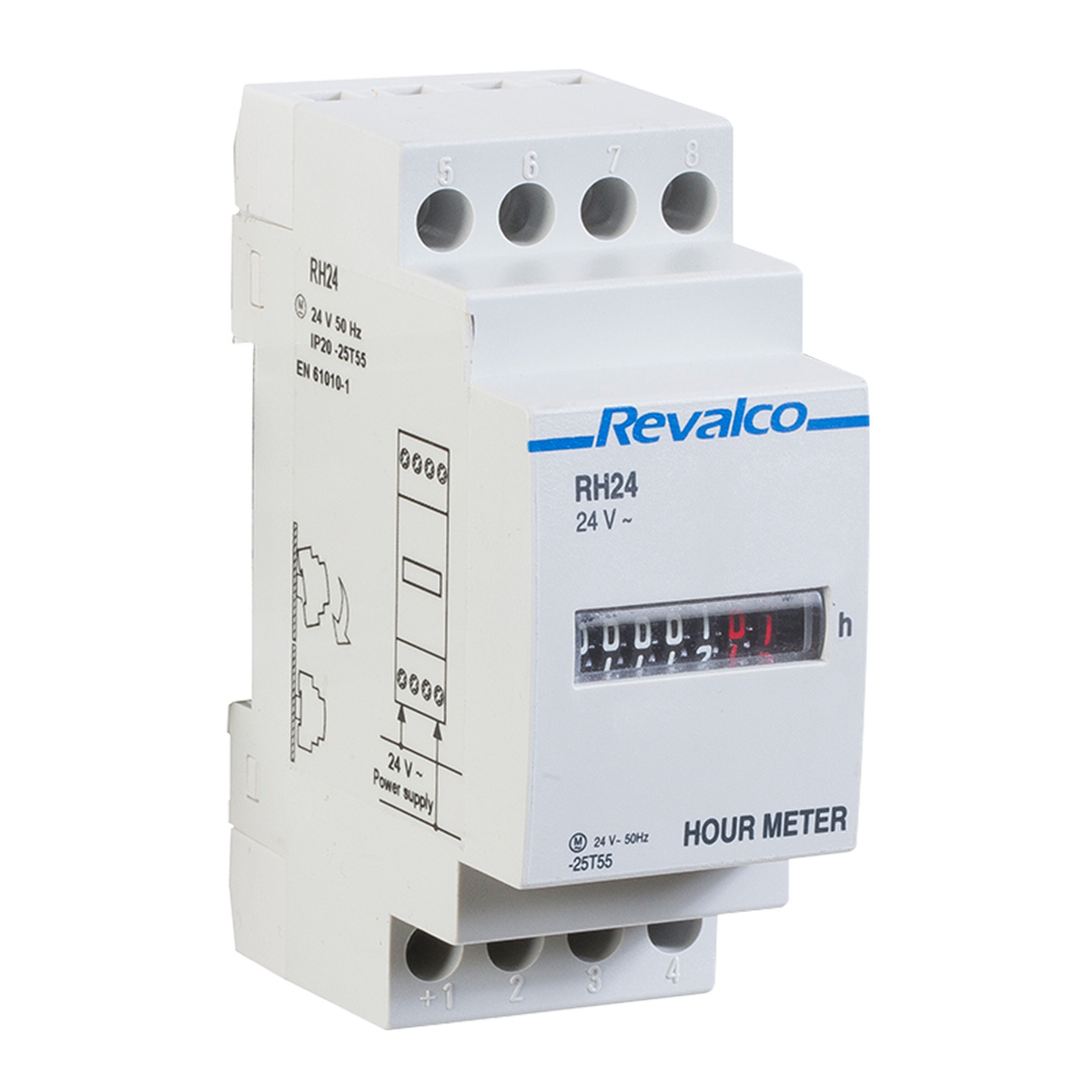 REVALCO. 1RH24 CONTADOR HORARIO ELECTROMECANICO 2 MODULOS DIN 5+2 DIGITOS AUX  24V AC