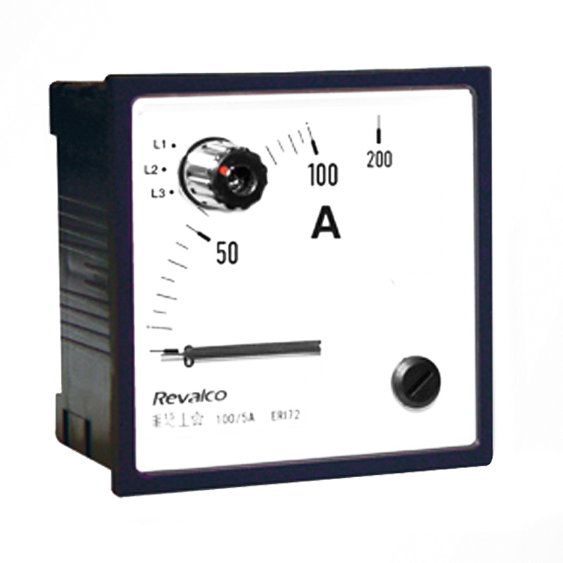 REVALCO.  AMPERIMETRO ANALOGICO C/CONMUTADOR 96X96MM 250A AC T.I./5A C/ESCALA