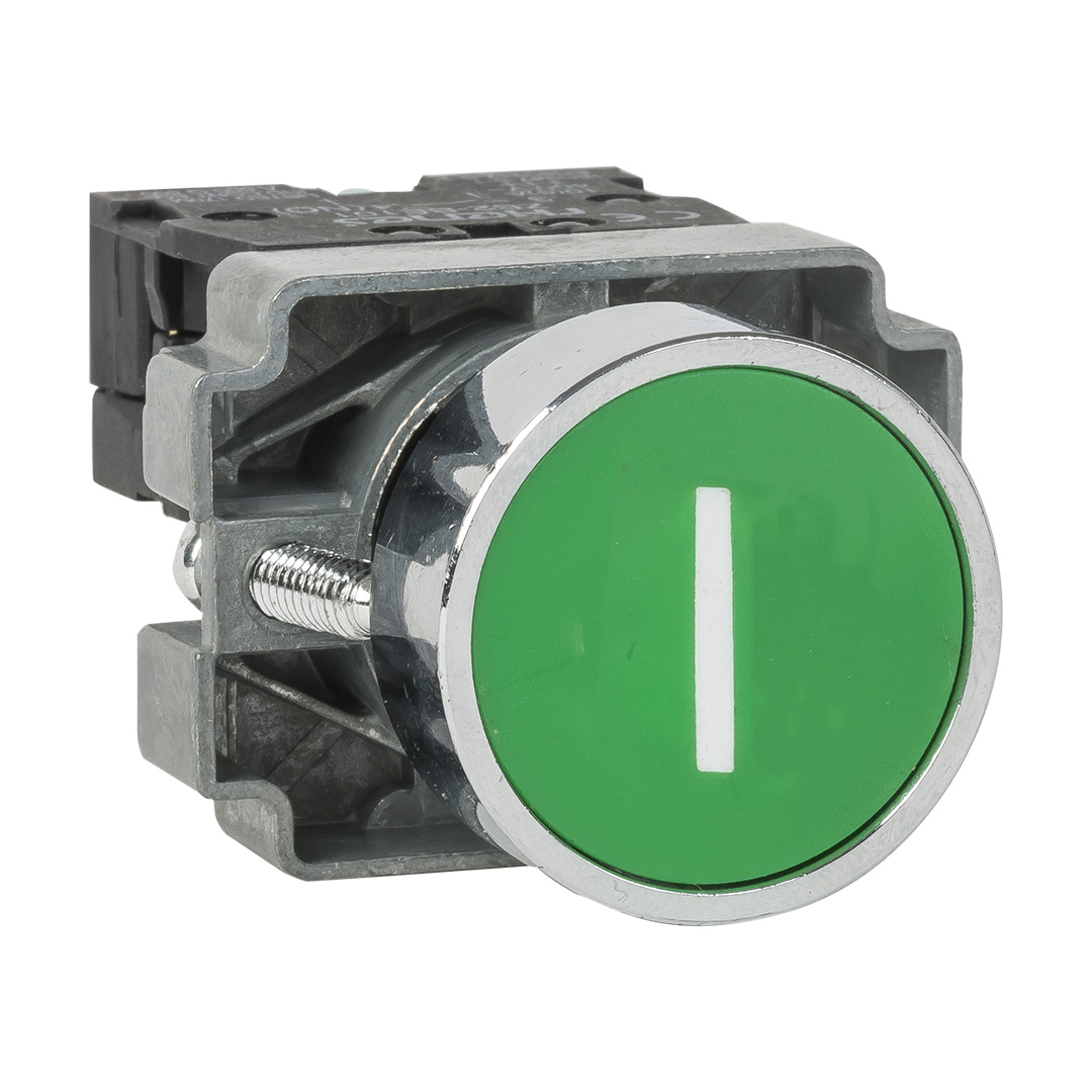 RHENES  PULSADOR C/RETORNO METALICO Ø22MM RASANTE C/INDICACION I VERDE 1NO