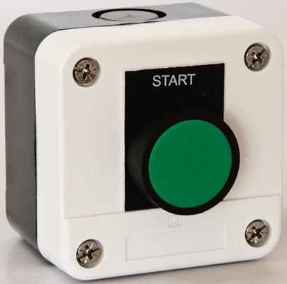 RHENES  CAJA PULSADOR RASANTE VERDE ETIQ START 1NO+1NC