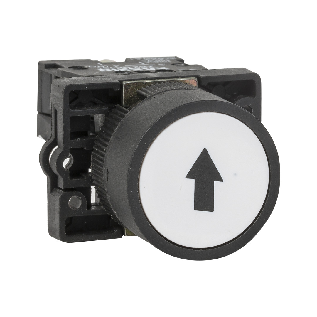 RHENES  PULSADOR C/RETORNO PLASTICO Ø22MM RASANTE C/INDICACION FLECHA NEGRA 1NO