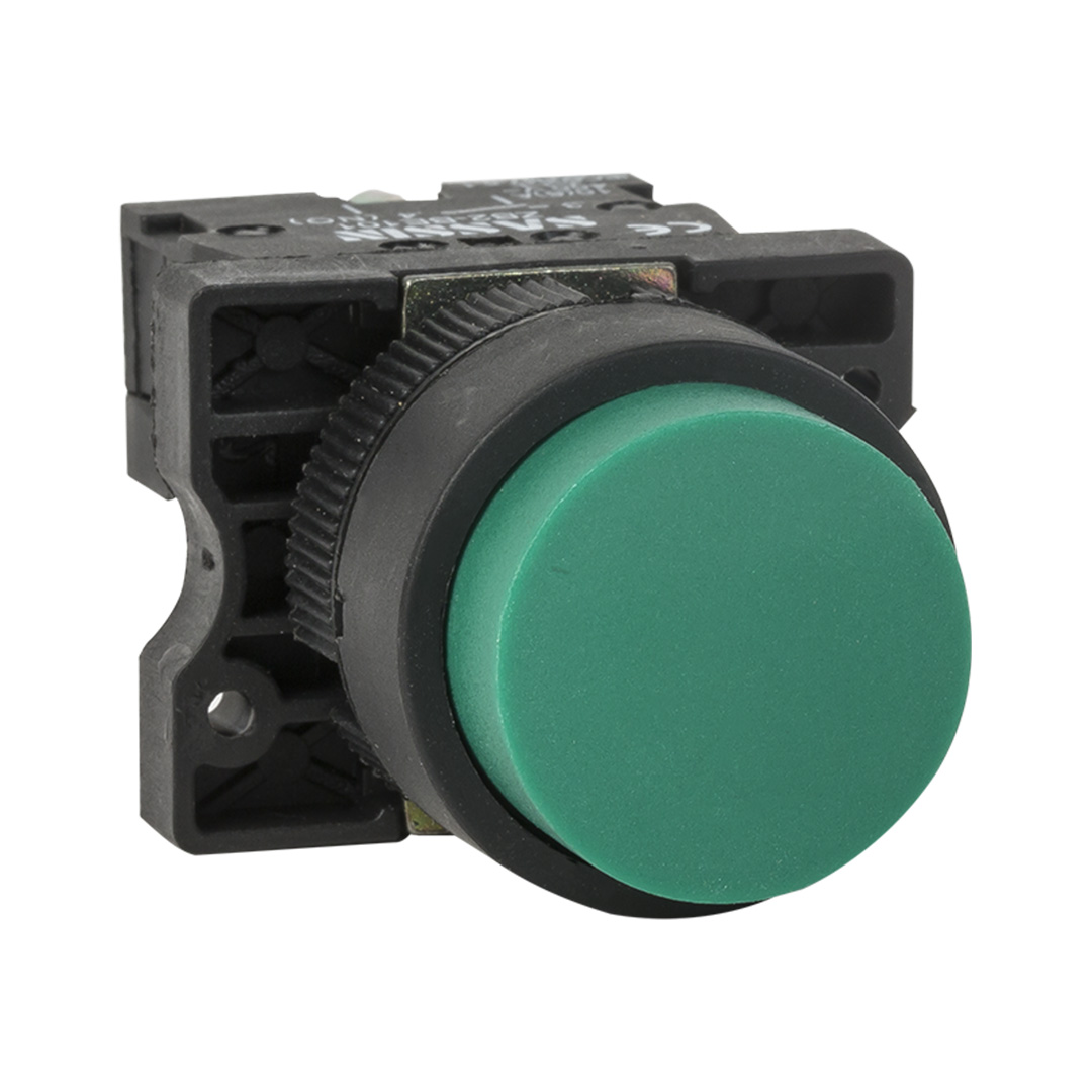 RHENES  PULSADOR C/RETORNO PLASTICO Ø22MM SALIENTE VERDE 1NO