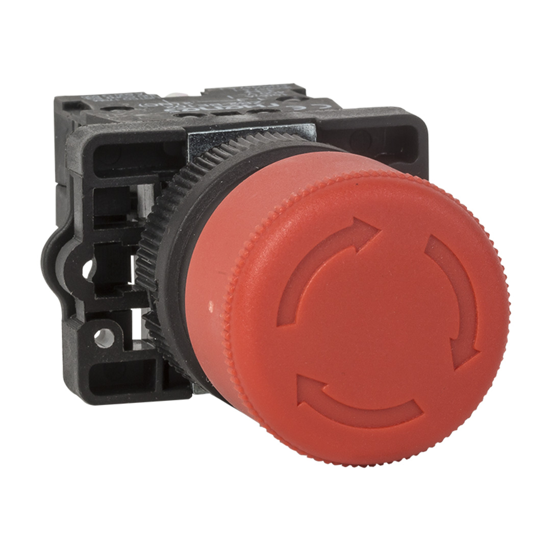 RHENES  PULSADOR PARO EMERGENCIA PLASTICO Ø22MM GIRAR PARA DESENCLAVAR CABEZA Ø30MM ROJO 1NC