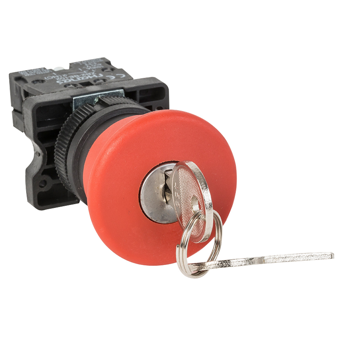 RHENES  PULSADOR PARO EMERGENCIA PLASTICO Ø22MM DESENCLAVAR C/LLAVE RONIS CABEZA Ø40MM ROJO 1NC