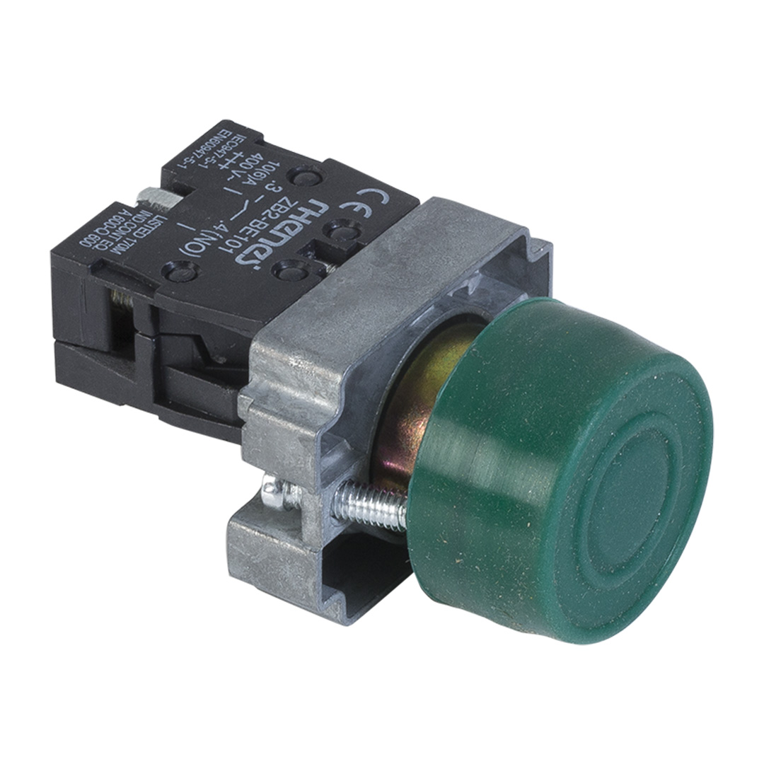 RHENES  PULSADOR C/RETORNO METALICO Ø22MM C/CAPUCHON IP66 VERDE 1NO