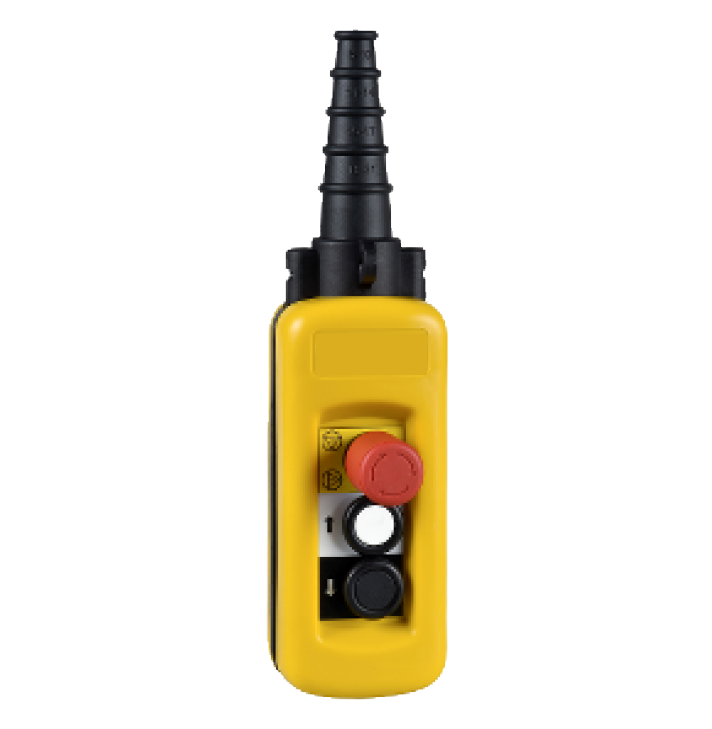 RHENES  CAJA PULSADORES COLGANTES C/PARO EMERGENCIA  2 PULSADORES 2X(1NO+1NC) AMARILLO IP65