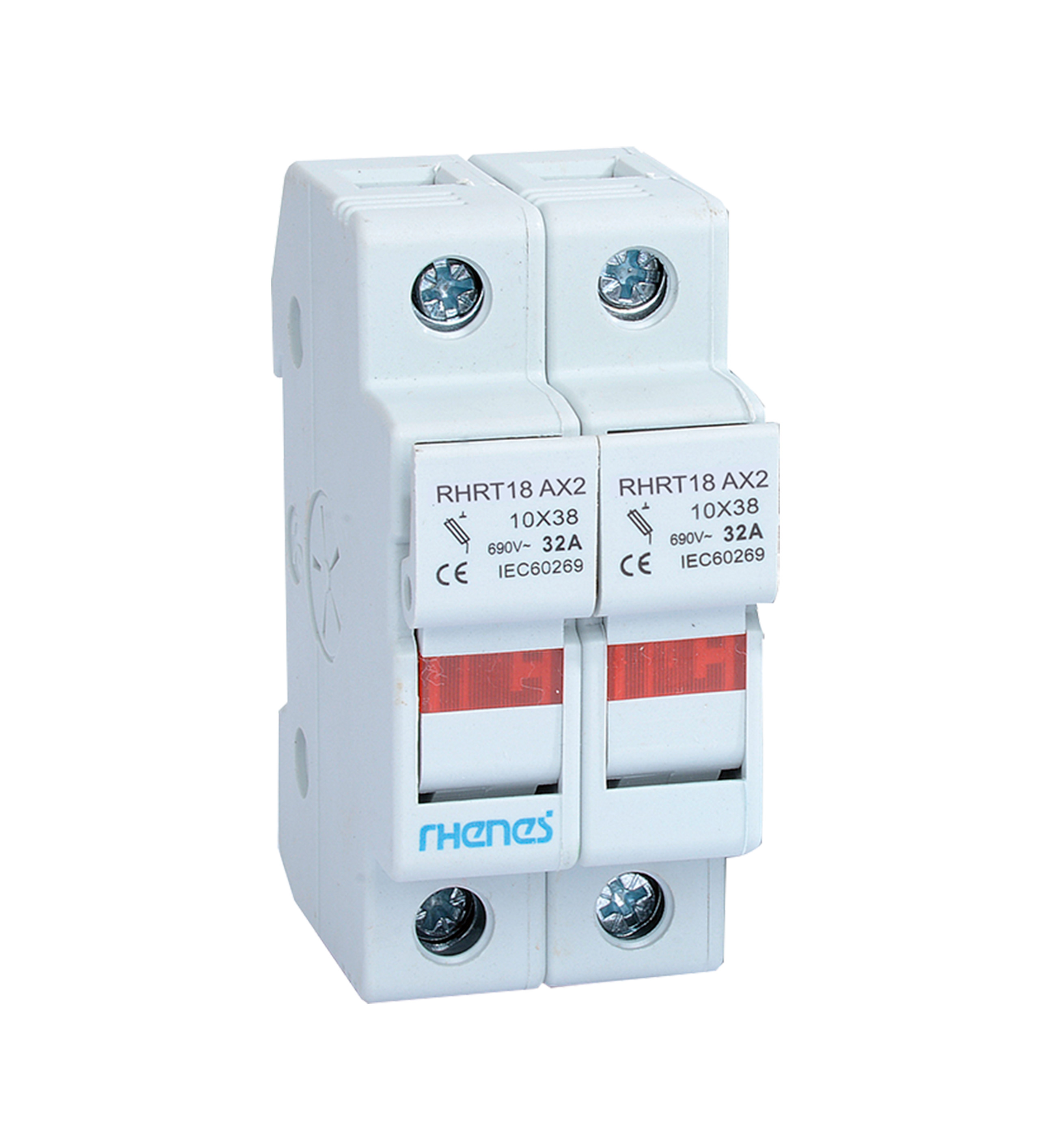 RHENES  BASE PORTAFUSIBLE CILINDRICO 14X51 2P DIN C/INDICACION DE FALLO POR LED