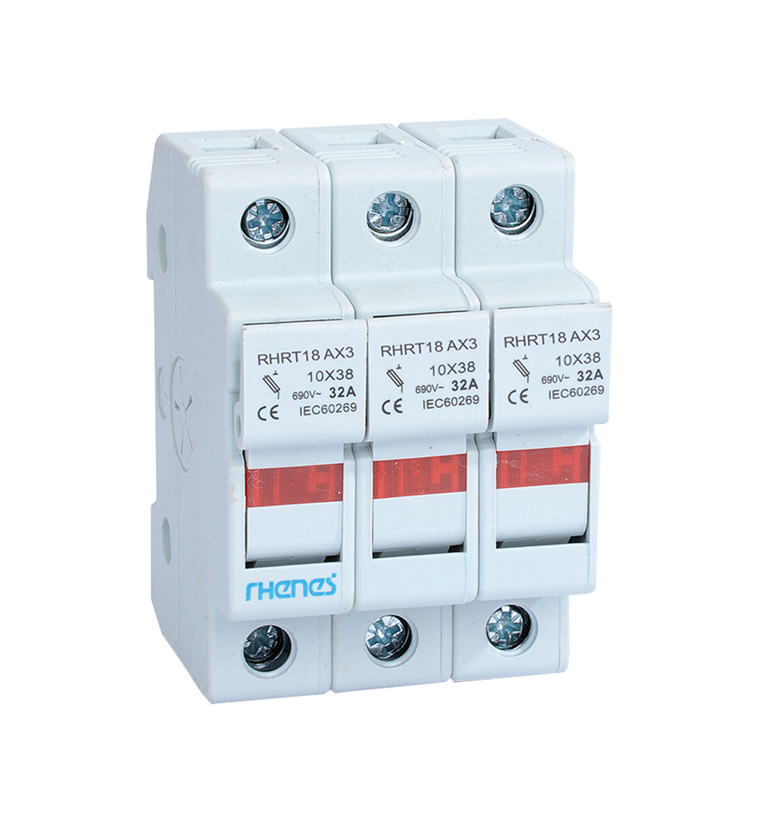 RHENES  BASE PORTAFUSIBLE CILINDRICO 14X51 3P DIN C/INDICACION DE FALLO POR LED