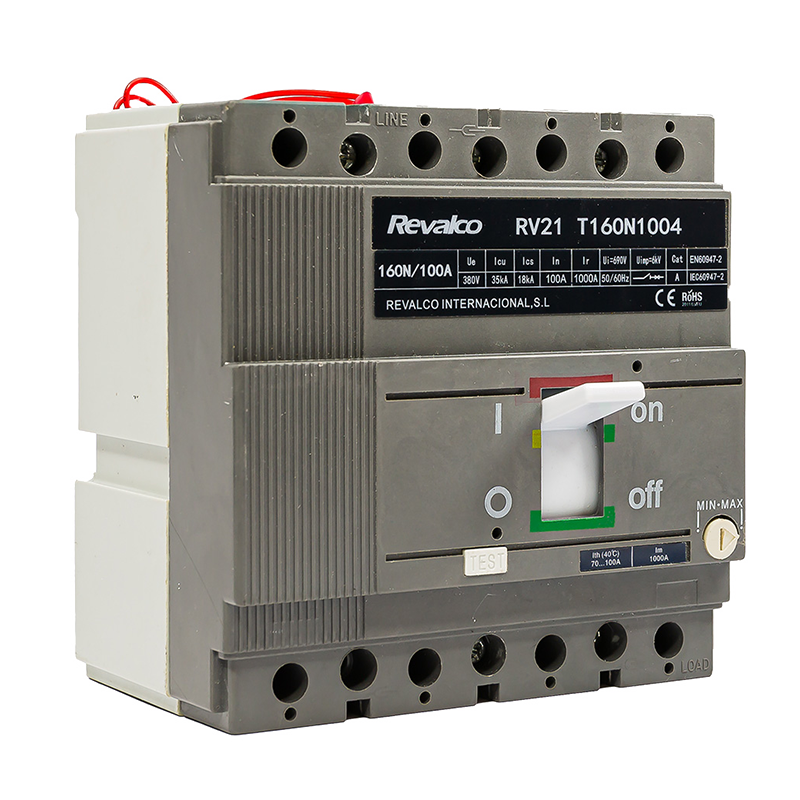 REVALCO RV21T160N1004 INT CAJA MOLDEADA 4P  100A 35KA TERMICO REGU C/BOB PARA CARRIL DIN