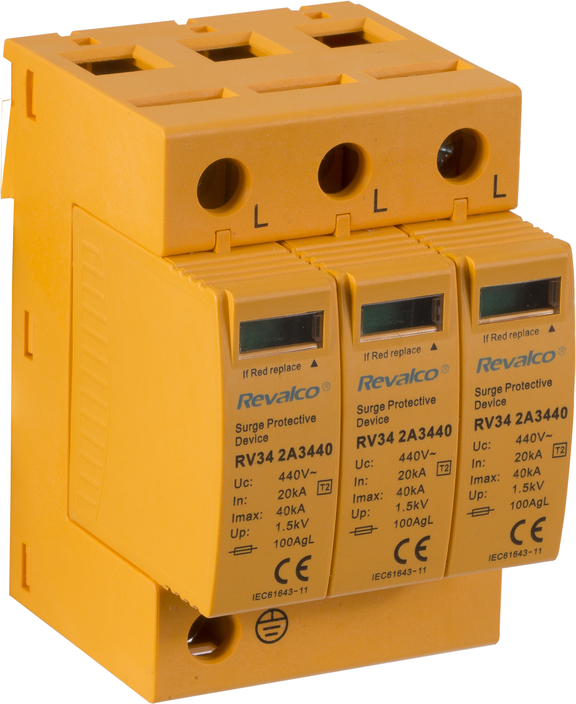 REVALCO RV342A3440 PROTECTOR SOBRET TRAN 3P 440VAC 20-40KA T2
